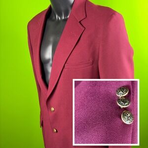 Vintage Hardwick Clothes‎ Visa Burgundy Blazer Sport Coat Mens 44XL Gold Buttons